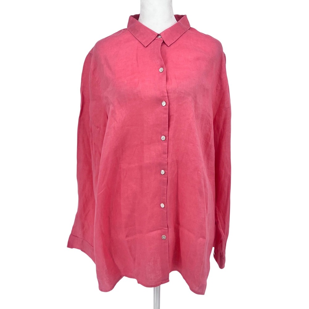 J Jill Love Linen Essential Shirt Coral Pink Long Sleeve Button Up XL Resortwear
